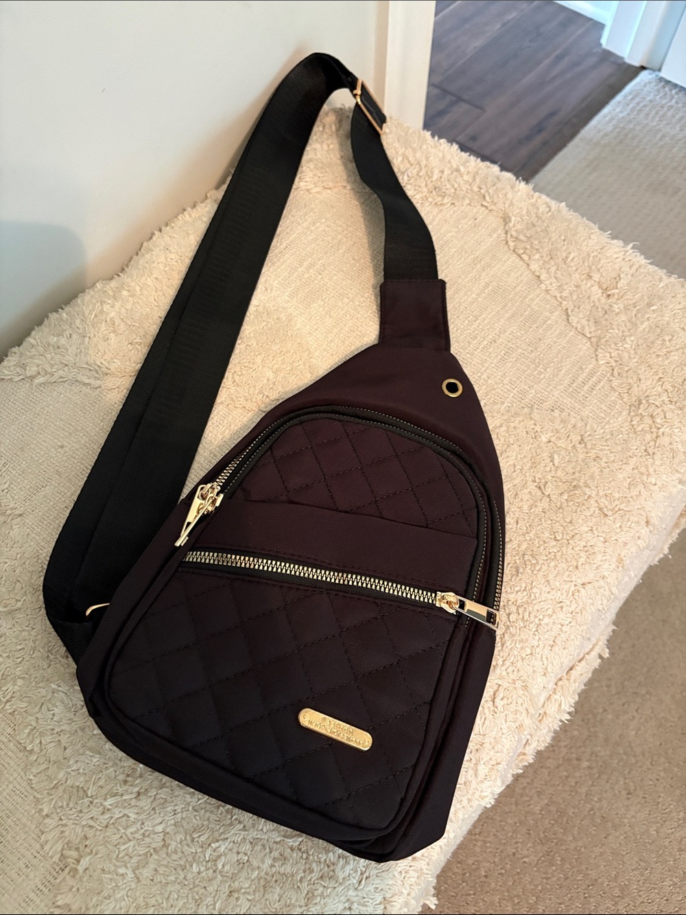 Quilted Black Sling Crossbody with Gold Accents